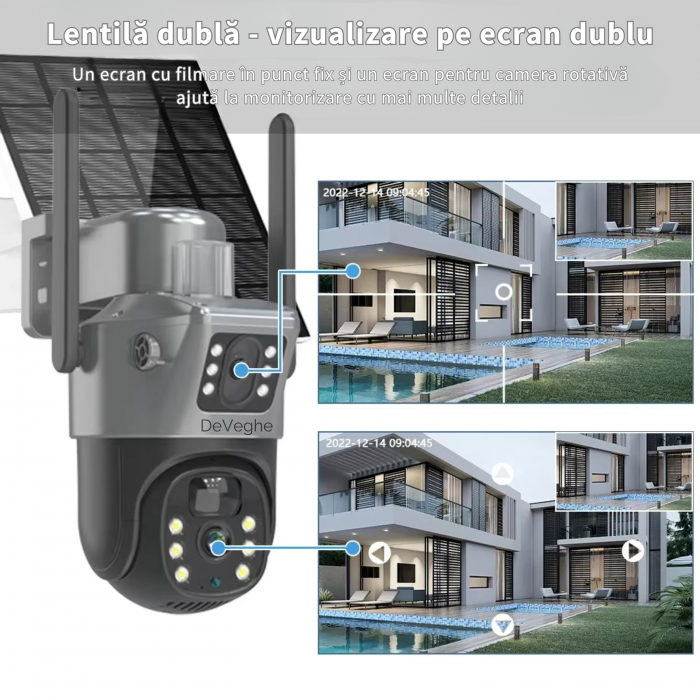 Camera de supraveghere dubla DeVeghe GS20, 6MP, cu panou solar 7.5W, baterie 8000mAh, zoom digital 8x, Negru [3]