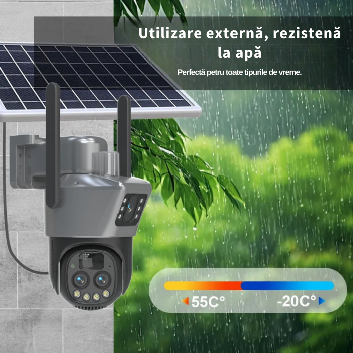 Camera de supraveghere dubla DeVeghe GS30, 9MP, cu dublu panou solar 2x7.5W, baterie 8000mAh, zoom optic 10x, Negru [7]