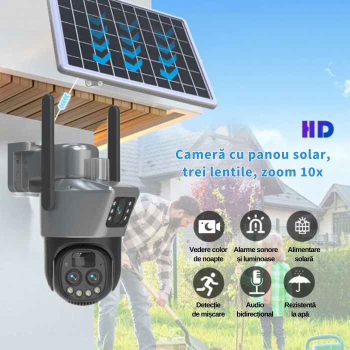 Camera de supraveghere dubla DeVeghe GS30, 9MP, cu dublu panou solar 2x7.5W, baterie 8000mAh, zoom optic 10x, Negru [6]