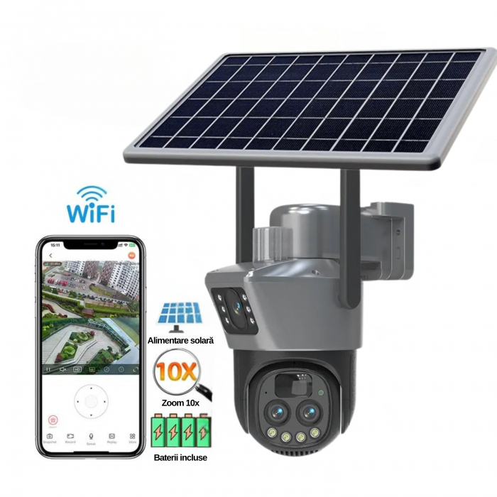 Camera de supraveghere dubla DeVeghe GS30, 9MP, cu dublu panou solar 2x7.5W, baterie 8000mAh, zoom optic 10x, Negru [8]