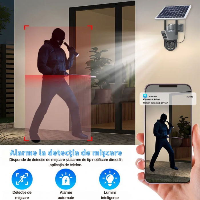 Camera de supraveghere dubla DeVeghe GS30, 9MP, cu dublu panou solar 2x7.5W, baterie 8000mAh, zoom optic 10x, Negru [3]