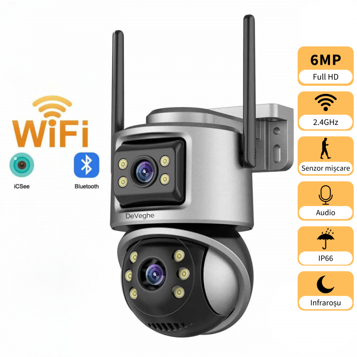 Camera de supraveghere dubla WiFi DeVeghe D21 6MP, Full HD, zoom 5x, Gri [2]