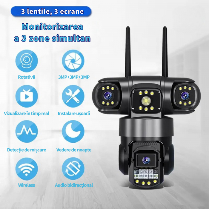 Camera de supraveghere tripla WiFi DeVeghe CT10 9MP, Full HD, cu brate actionabile manual [7]