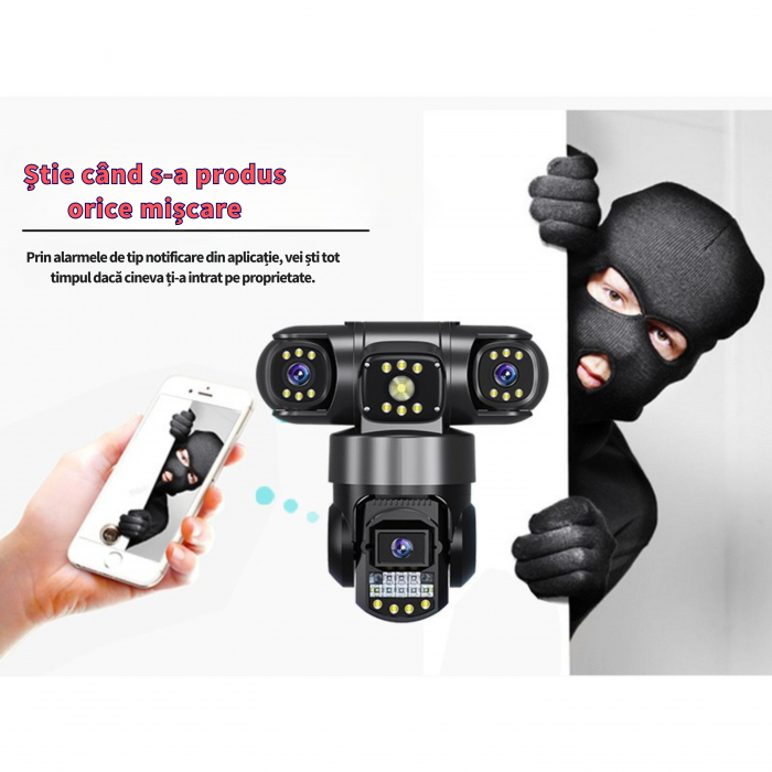 Camera de supraveghere tripla WiFi DeVeghe CT10 9MP, Full HD, cu brate actionabile manual [4]