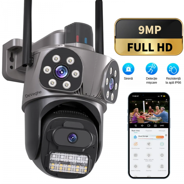 Camera de supraveghere tripla WiFi DeVeghe T31 9MP, Full HD, zoom 5x, Negru [3]