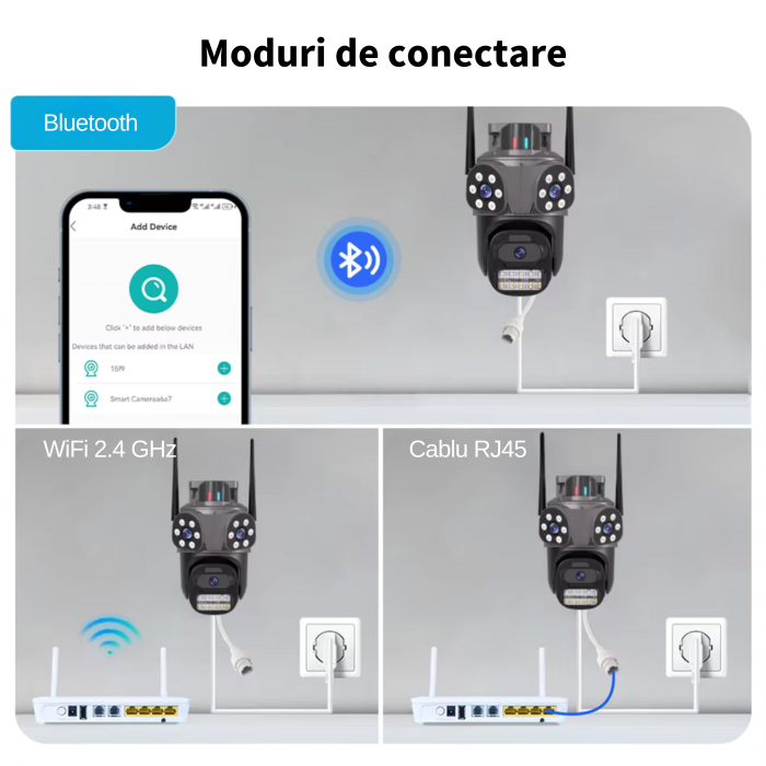 Camera de supraveghere tripla WiFi DeVeghe T31 9MP, Full HD, zoom 5x, Negru [5]