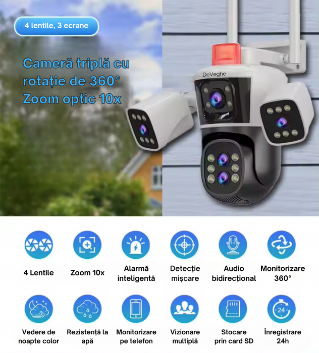 Camera de supraveghere tripla WiFi DeVeghe T40M 16MP, Alb [5]