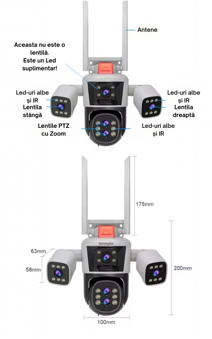 Camera de supraveghere tripla WiFi DeVeghe T40M 16MP, Alb [4]
