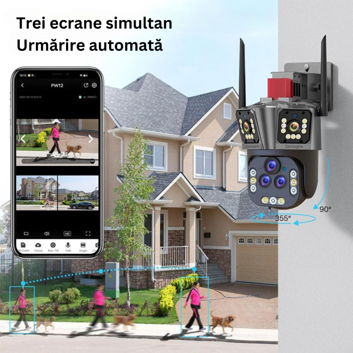 Camera de supraveghere WiFi tripla DeVeghe T50 Pro 20MP, Negru [5]