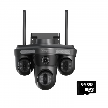 Camera de supraveghere WiFi - Camera de supraveghere cvadrupla WiFi DeVeghe Q10 16MP, Full HD, exterior, cu brate actionabile manual, zoom 5x, Negru