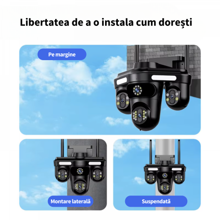 Camera de supraveghere cvadrupla WiFi DeVeghe Q10 16MP, Full HD, exterior, cu brate actionabile manual, zoom 5x, Negru [3]