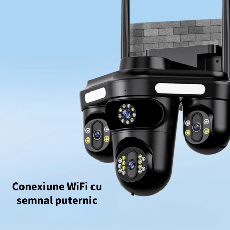 Camera de supraveghere cvadrupla WiFi DeVeghe Q10+ 16MP, Full HD, exterior, cu brate rotative din aplicație, zoom 5x, Negru [5]