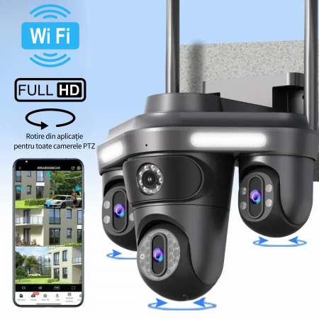 Camera de supraveghere cvadrupla WiFi DeVeghe Q10+ 16MP, Full HD, exterior, cu brate rotative din aplicație, zoom 5x, Negru [2]