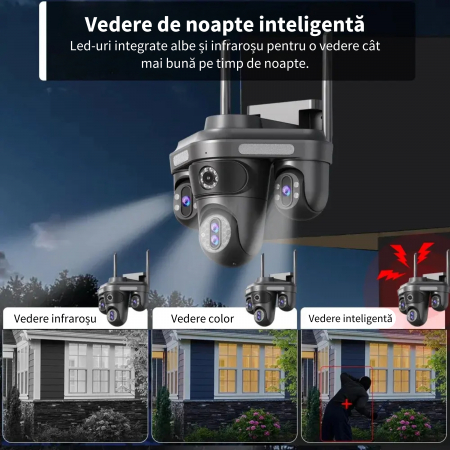 Camera de supraveghere cvadrupla WiFi DeVeghe Q20+ 20MP, Full HD, exterior, cu brate rotative din aplicație, zoom optic 10x, Negru [5]