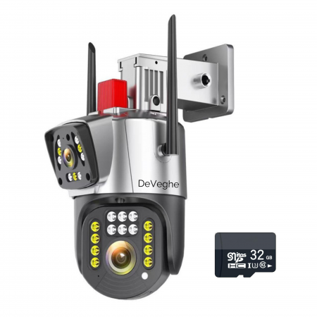 Camere de supraveghere 4G cu Cartelă SIM - Camera de supraveghere dubla 4G DeVeghe G20 4MP, Full HD, Negru