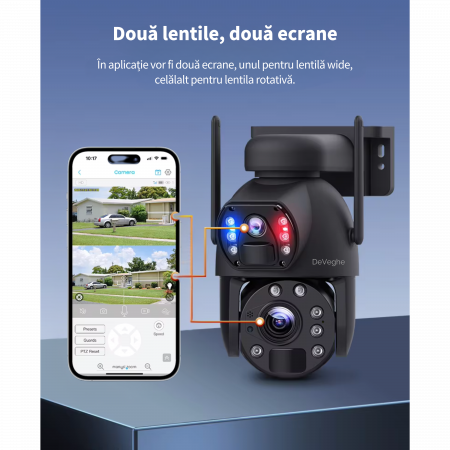 Camera de supraveghere dubla DeVeghe DS10 Ultra, 8MP, cu panou solar 6W, baterie 12000mAh, zoom optic 20x, Negru [3]