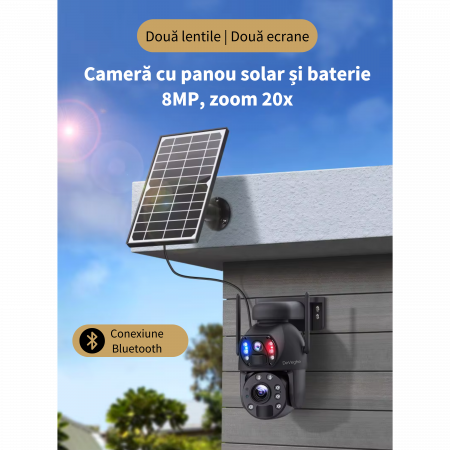 Camera de supraveghere dubla DeVeghe DS10 Ultra, 8MP, cu panou solar 6W, baterie 12000mAh, zoom optic 20x, Negru [5]