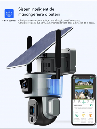 Camera de supraveghere dubla DeVeghe DS20 Ultra, 8MP, cu panou solar 6W, baterie 20000mAh, zoom optic 10x, Negru [3]