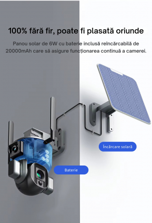 Camera de supraveghere dubla DeVeghe DS20 Ultra, 8MP, cu panou solar 6W, baterie 20000mAh, zoom optic 10x, Negru [8]