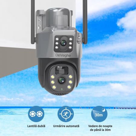 Camera de supraveghere dubla DeVeghe GS20, 6MP, cu panou solar 7.5W, baterie 8000mAh, zoom digital 8x, Negru [4]
