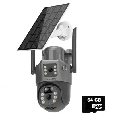Conexiune WiFi - Camera de supraveghere dubla DeVeghe GS20, 6MP, cu panou solar 7.5W, baterie 8000mAh, zoom digital 8x, Negru