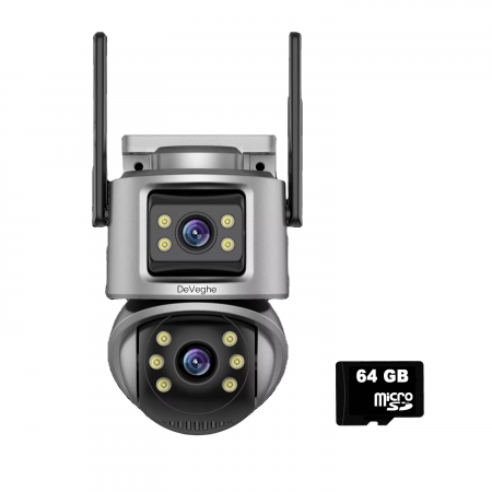 Camera de supraveghere WiFi - Camera de supraveghere dubla WiFi DeVeghe D21 6MP, Full HD, zoom 5x, Gri