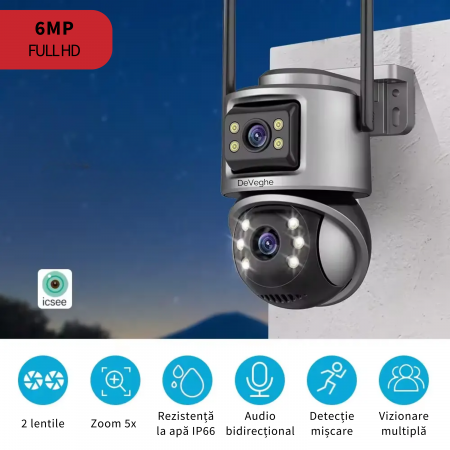 Camera de supraveghere dubla WiFi DeVeghe D21 6MP, Full HD, zoom 5x, Gri [2]