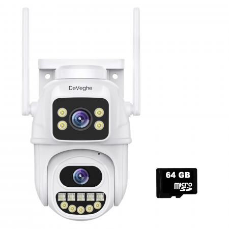 Camera de supraveghere WiFi - Camera de supraveghere dubla WiFi DeVeghe D22 6MP, Full HD, zoom 5x