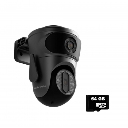 Camera de supraveghere WiFi - Camera de supraveghere dubla WiFi DeVeghe E20 8MP, Full HD, Negru