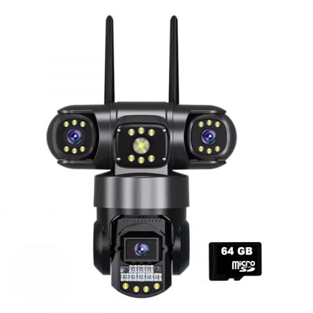 Camera de supraveghere WiFi - Camera de supraveghere tripla WiFi DeVeghe CT10 9MP, Full HD, cu brate actionabile manual