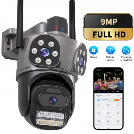 Camera de supraveghere tripla WiFi DeVeghe T31 9MP, Full HD, zoom 5x, Negru [2]