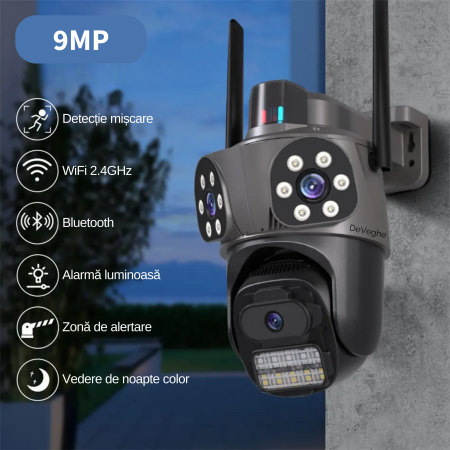 Camera de supraveghere tripla WiFi DeVeghe T31 9MP, Full HD, zoom 5x, Negru [1]