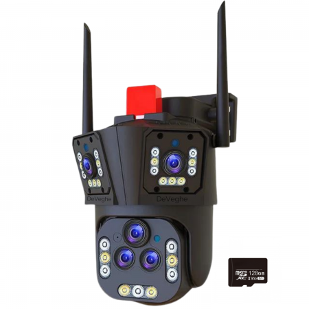 Camera de supraveghere WiFi - Camera de supraveghere WiFi tripla DeVeghe T50 Pro 20MP, Negru