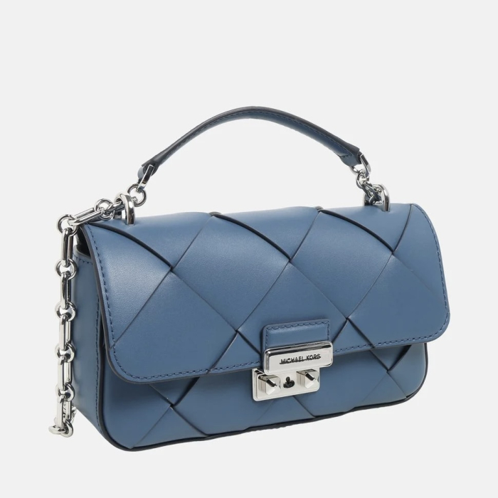 Geantă damă Michael Kors Tribeca Small Woven, piele navy blue, lanț argintiu [2]