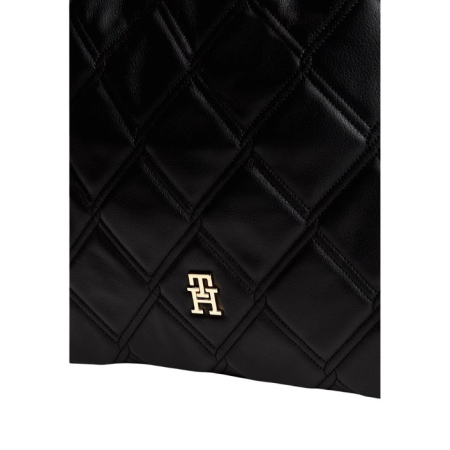 Geantă de umăr damă Tommy Hilfiger – Neagră, Textură Matlasată cu Mânere din Lanț [3]