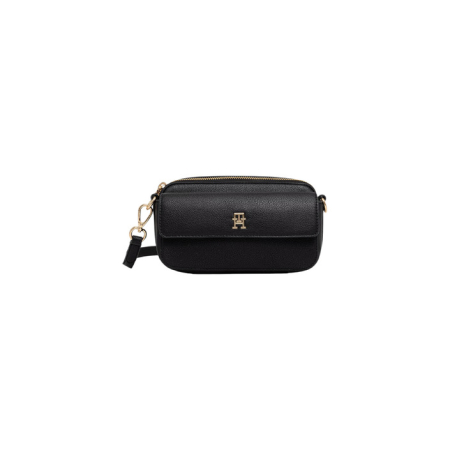 Genți - Geantă crossbody damă Tommy Hilfiger – Neagră, Textură Granulată cu Buzunar Frontal și Accente Aurii