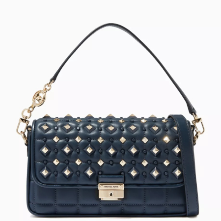 Genți - Geantă damă Michael Kors Bradshaw Small, piele matlasată navy blue, detalii aurii