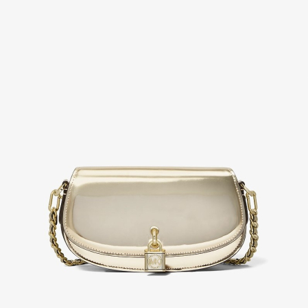 Genți - Geantă damă Michael Kors Mila Small Metallic Leather Shoulder Bag, piele metalizată