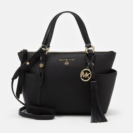 Genți - Geantă damă Michael Kors Tote, piele neagră, fermoar, detalii aurii