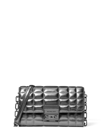 Genți - Geantă damă Michael Kors Tribeca Conv Chain, piele argintie matlasată