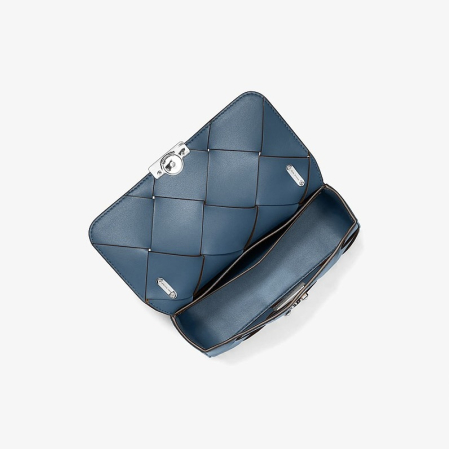 Geantă damă Michael Kors Tribeca Small Woven, piele navy blue, lanț argintiu [2]