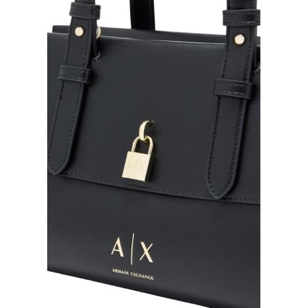 Geantă de mână / Crossbody damă Armani Exchange – Neagră, Satchel / Tote cu Detaliu Lăcat Metalic [4]