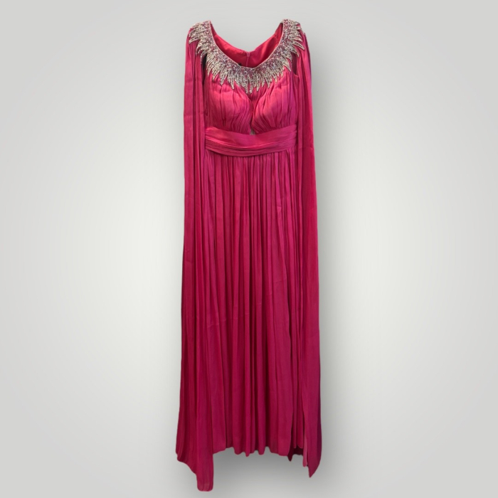 Rochia Fucsia cu Capă Vaporosă și Decolteu Împodobit [2]