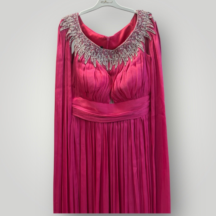 Rochia Fucsia cu Capă Vaporosă și Decolteu Împodobit [3]