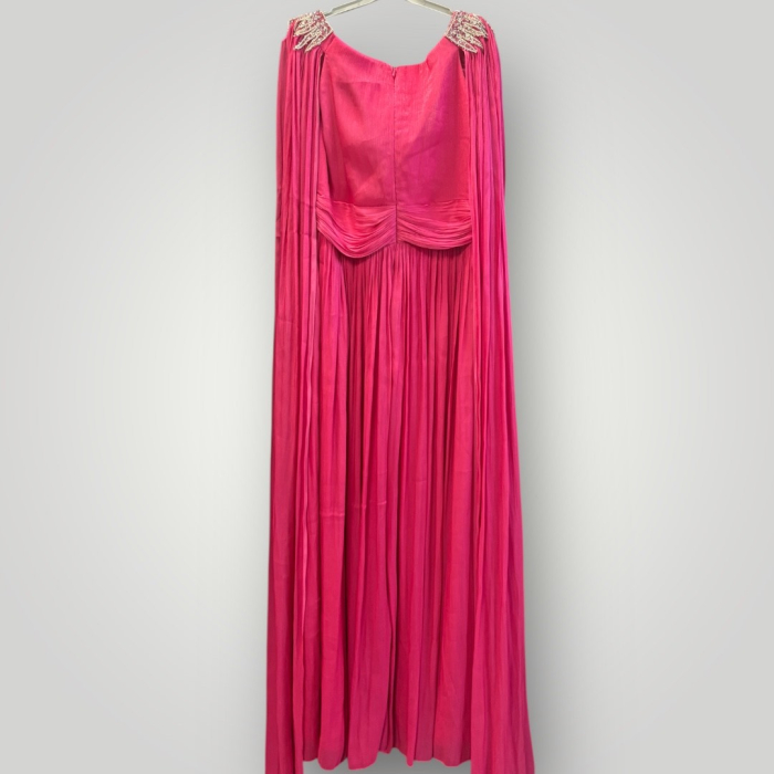 Rochia Fucsia cu Capă Vaporosă și Decolteu Împodobit [4]