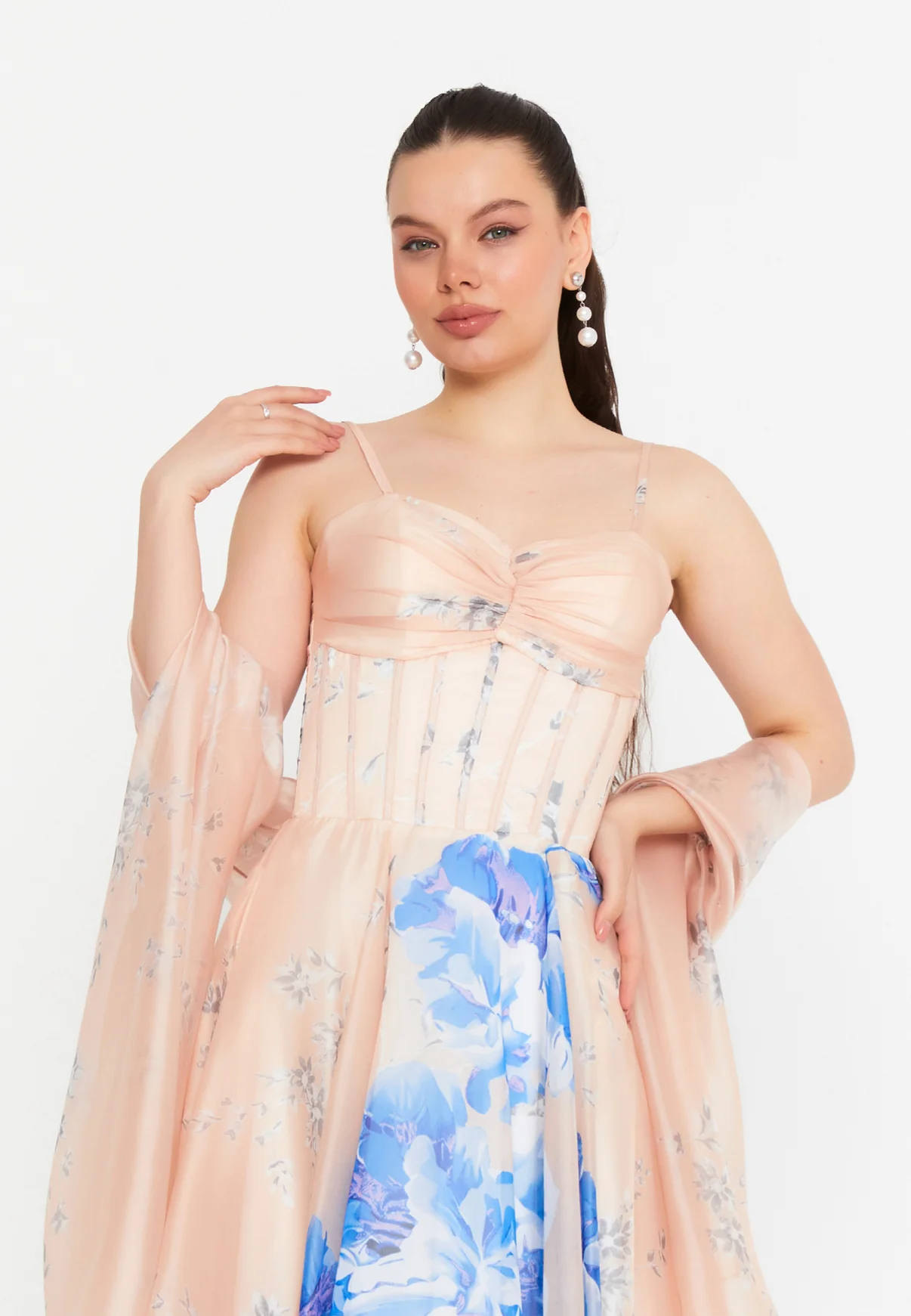 Rochie Cocktail cu Corset Satinat cu Imprimeu [4]