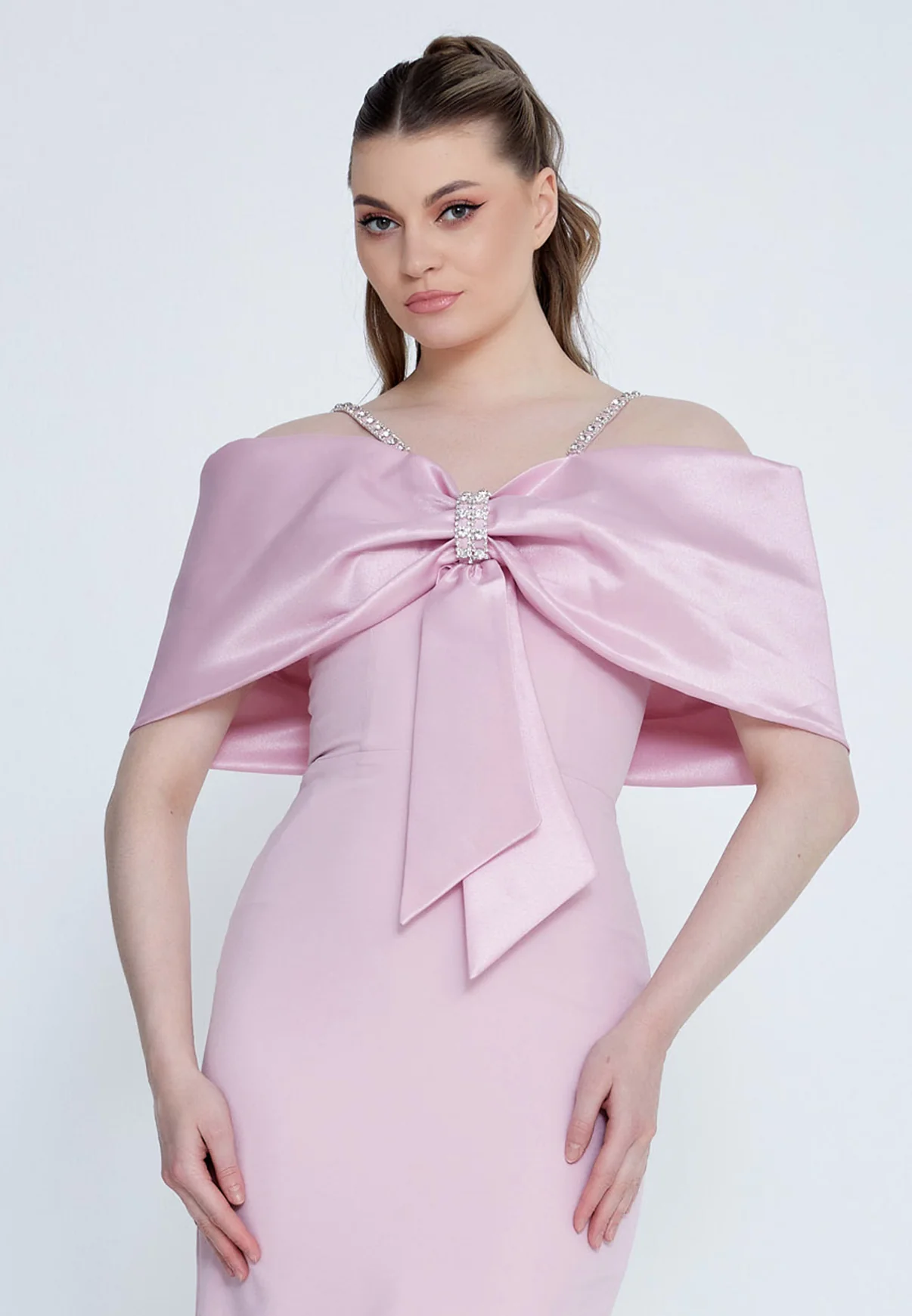 Rochie Cocktail Roz cu Fundă Statement [2]