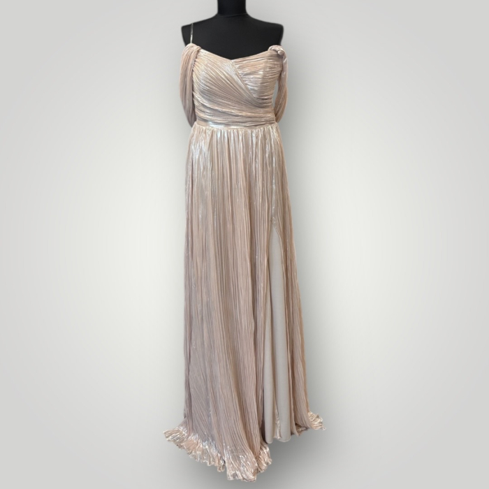 Rochie Nuanța Aur Pal, Bretele Subțiri Căzute pe Umeri, Plisată [2]