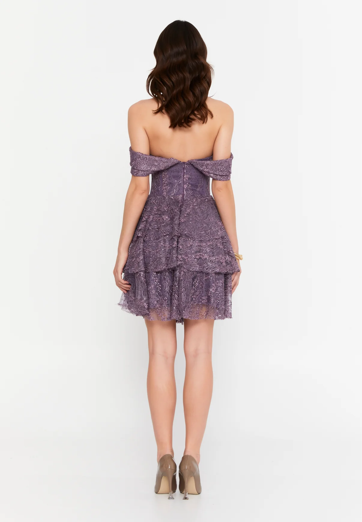 Rochia Mini Mov cu Corset și Volane Din Dantelă [2]