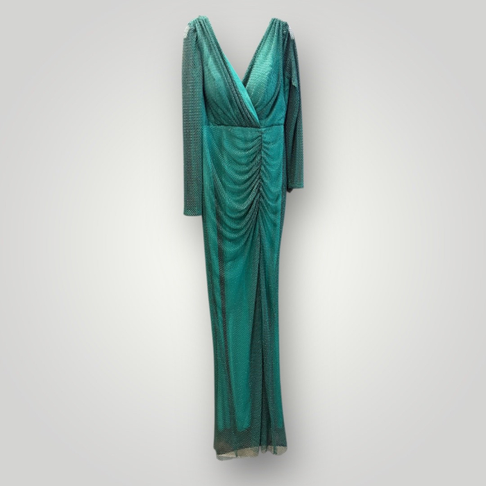 Rochie din Plasă Brodată Sclipitoare, cu Decolteu în V și Drapaj [2]